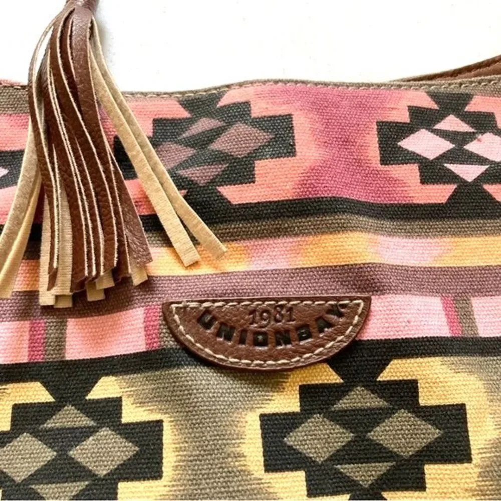 Aztec Hobo Boho Large Bag Purse Tassels Multi Colored VEGAN by Union Bay